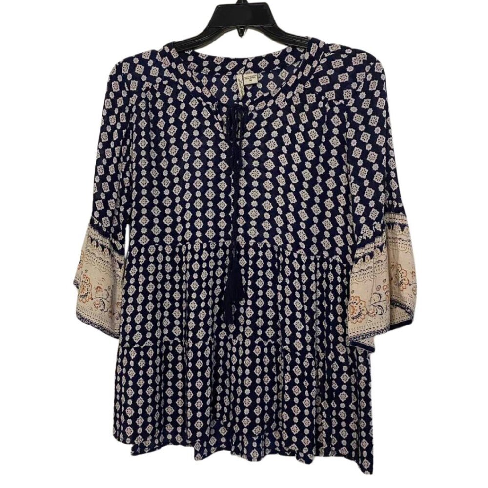 Love Potion Boho Peasant Tiered Top Tassel Ties and Bell Sleeves